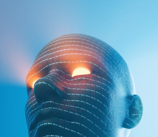 디지털 기기 장시간 사용, 눈 건강 지키는 올바른 습관은? Glowing eyes emanate from a digital face.